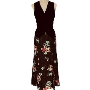 Jones New York Black Silk Floral Maxi Skirt Size 10